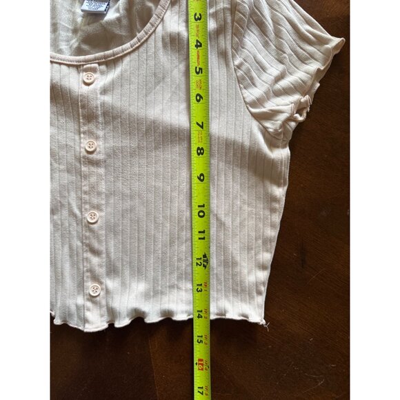 Love Streak Womens Top S Ribbed Light Blush Button-Up Crop Top 90s - Picture 5 of 6